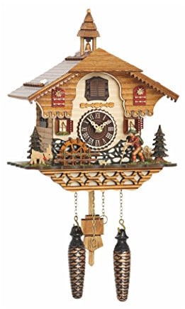 Trenkle Quarz Kuckucksuhr Schwarzwaldhaus mit Musik, mit beweglichem Wanderer und Mühlrad TU 4216 QM