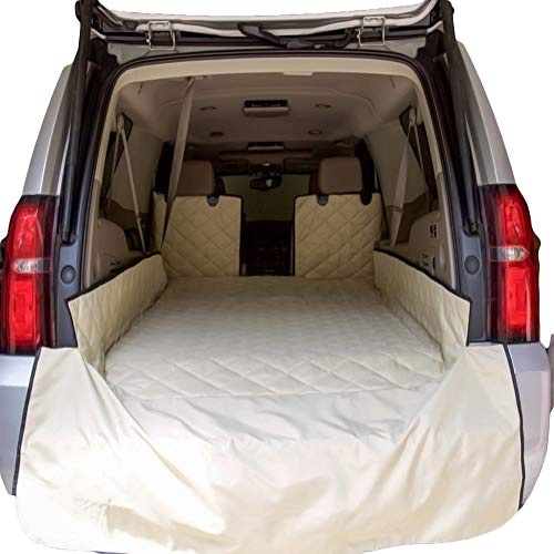 Plush Paws Products Premium Cargo Liner Protector & Bumper Flaps | Washable & Waterproof Cargo Liner Cover for Car, Truck, & SUV | Nonslip, Tear Resistant Pet Cargo Liner | X-Large Tan