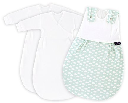 Träumeland S0100653 Babyschlafsack LIEBMICH 3 teilig Set Wolke mint, Größe 56/62, mehrfarbig