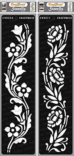 CrafTreat schablonen vintage blumen-GrenzeXII,GrenzeXIII(7cms x 30cms)(2Stück) wiederverwendbare schablonen für Malen auf Holz,Leinwand,Papier,Stoff,Boden,Wand und Fliesen DIY-Kunst und Bastels