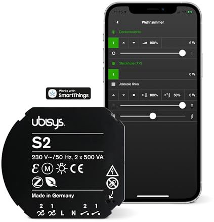 ubisys Zigbee Schaltaktor S2: Zigbee Funk-Schalter zum Nachrüsten | Bis zu 2 x 500VA schalten | Für eine intelligente Beleuchtung bzw. Verbrauchersteuerung in Ihrem Smart Home.