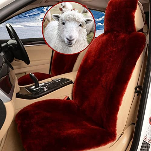 Altlue Autositzbezüge aus echtem Schaffell, für Autos, SUVs, LKWs, Vans, Wohnmobil, Vordersitze, flauschige Autositzbezüge, authentisches Schaffell, Sitzbezüge für Auto-Vordersitz, rot, universell (1