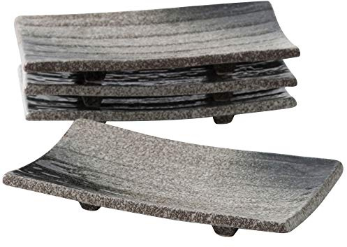 Uaral Sushi Plate Set Japanese Sushi Dishes Stoneware Rectangle Plates Sushi Serving Plate 4Pcs (8.5inch Midnight Blue)