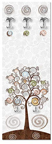 Lupia - Appendiabiti da Parete Tree White Albero della Vita, Design Salvaspazio 5 Ganci, Pannello Stampato in Legno Adatto a Ogni Ambiente, Attaccapanni da Muro Moderno, Decorato 46x125 cm, Ingresso
