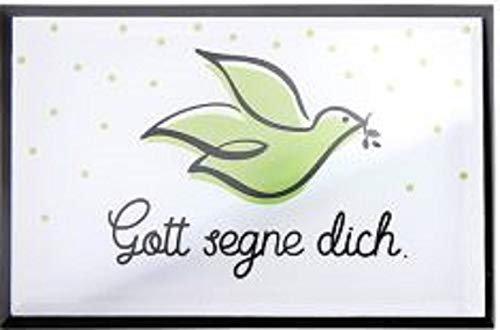 Gilde - 40537 - Glasbild mit Bilderrahmen zum aufstellen, Christliche Weisheit Taube, Klarglas mit grün/schwarzem Druck Gott segne Dich, 12cm x 8cm