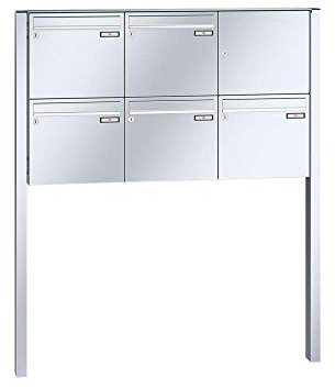 RENZ/Basic B / 5er Freistehende Briefkastenanlage Standbriefkasten / V4A-Edelstahl/Volumen 12 L/zum Einbetonieren/Dein-Briefkasten.de