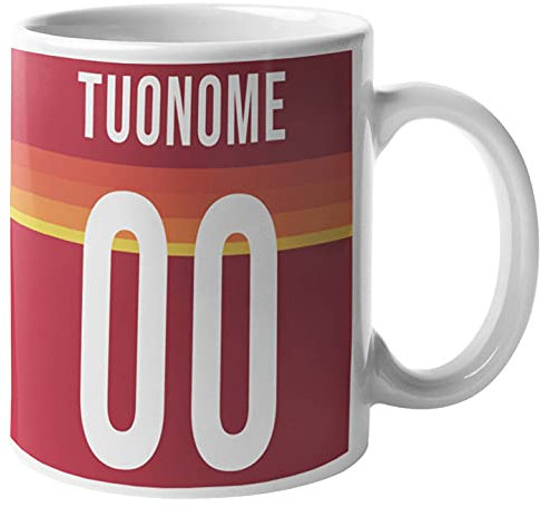 CHEMAGLIETTE! Tazza personalizzata Divertente Idea Regalo Mug Simpatica Con Stampa Nome e Numero Squadra del cuore Tifosi Giallorosso