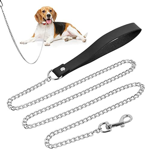 Hundekette Leine, 118 cm Hunde Kettenleine, Metall Ketten Leine, Hundekette, Kettenleine für Hunde, Leine Hund Kette, Hundeleine Metall - Schwarz + Silber