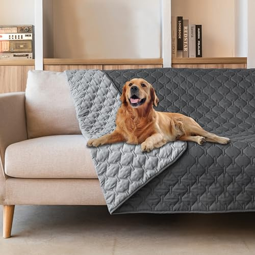 gogobunny 100% doppelseitige, wasserdichte Hundebett-Abdeckung, Haustierdecke, Sofa, Couch, Möbelschutz für Kinder, Hunde, Katze, wendbar (132 x 213 cm (1 Stück), Dunkelgrau/Hellgrau)