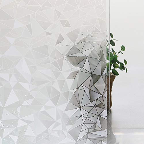 Shackcom Fensterfolie Sichtschutz Selbsthaftend 60x200cm Blickdicht Milchglasfolie Sichtschutzfolie Statisch Haftend Anti-UV Dekorfolie mit Polygon Muster für Küche Wohnzimme Badezimmer-J014