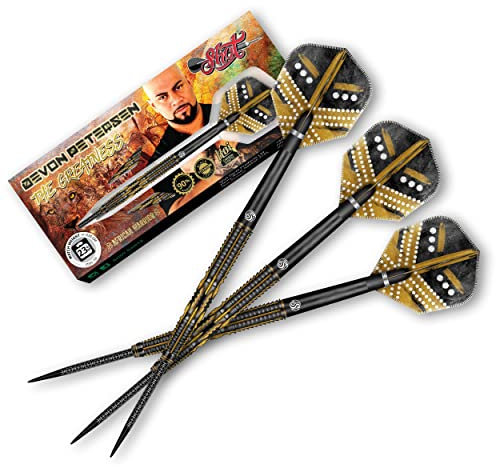Shot! darts devon petersen greatness 90% wolfram pro dartpfeile stahlspitze set, professionell - made in neuseeland - designed dart flights für damen & herren - metallspitze bar darts für erwachsene