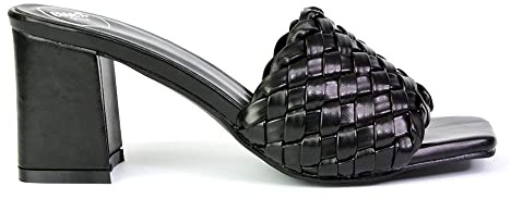 Womens Low Heel Sandals Ladies Slip On Square Toe Woven Mule Slider Size