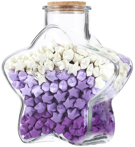 Zerodeko Stern-Glasflaschen mit Korken – 540 Origami-Sterne und Papierstreifen, Mini-Wunschflaschen für Hochzeitsgeschenke, Partydekorationen, DIY-Geschenke, Nachrichtenglas-Set