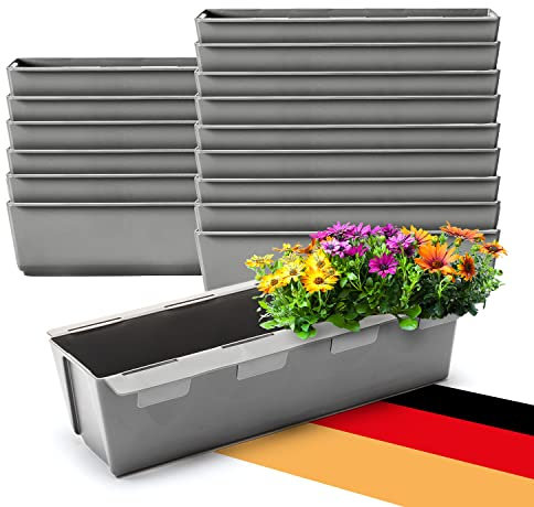 BigDean 16er Set Paletten Blumenkästen - Einsatz - mit Hängesystem zum Einhängen - 37cm Beton-grau - Pflanzkasten für Europalette Balkonkasten Blumentopf - aus recyceltem PP-Kunststoff