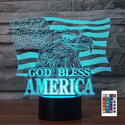 3D kreative amerikanische Flagge Lampe Fernbedienung 16 Farben Nachtlichter Illusion Acryl LED Tisch Nachttisch Lampe Kinder Schlafzimmer Schreibtisch Dekor Niedliches Spielzeug für Kinder Erwachsene