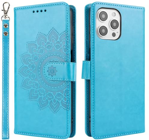ELTEKER Handyhülle iPhone 14 Pro Hülle Premium PU Lederhülle Schutzhülle mit Kartenfäch Standfunktion Elegante Prägung Klapphülle für iPhone 14 Pro Blau