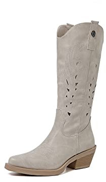 QUEEN HELENA Camperos Stivali con Tacco Western Traforati Stivaletti Texani a Punta Cowboy Donna X28-103 (Beige, Sistema Taglie Calzature EU, Adulto, Donna, Numero, Media, 38)