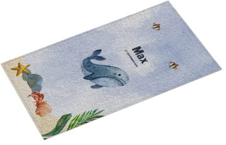 easyprint Teppich individuell selbst gestalten | Meerestiere mit Wal | personalisiert | 100 x 160 cm | mit Wunschnamen + Geburtsdatum | Ultrasoft 1.200 g/m² | Kinderteppich | Spielteppich
