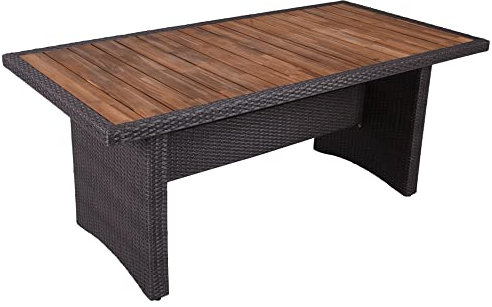 Lomadox Terrassentisch Gartentisch Tisch aus Alu/Kunststoffgeflecht und Akazie in weidengrau, B/H/T: ca. 180/75/90 cm