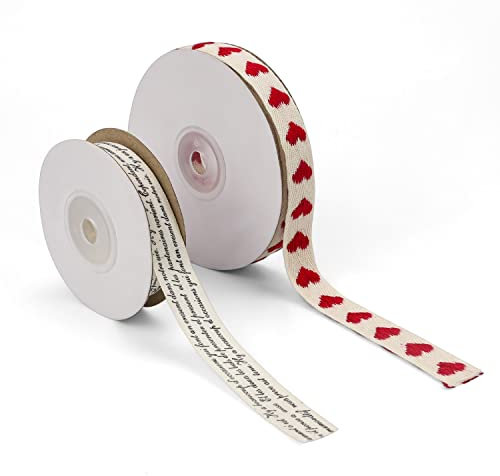 Stickband Baumwoll，HASLED Beige Geschenkband Stoffband Schleifenband Hochzeit Fransenband，Rotes Liebesmuster und Muster des Englischen Alphabets