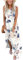 AUSELILY Damen Sommer Blumen Maxikleid Ärmellos Strandkleider Lose Lang Rundhals Hemdkleid mit Schlitz Blumen Weiß XL