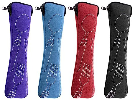 GVSAVY 4 Set 4 Piece Stainless Steel Cutlery Organizer, Travel Cutlery Bag, Portable, Waterproof, Black, Blue, Purple