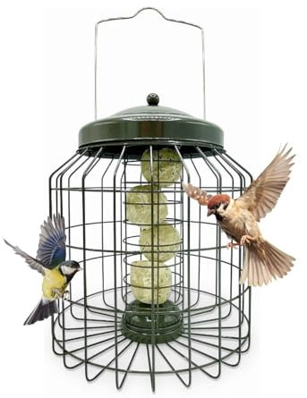 Squirrel Proof Small Bird Feeders - Large Heavy Duty Metal Hanging Birds Feeder for Wild Bird Food. Anti Squirrel Feeder Bird Cage. Great for Hanging Station, Gardening Gifts. (Fat Balls)