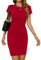 Missufe Robe d'été moulante à manches courtes pour femme - Robe crayon moulante - Longueur genou, rouge, L