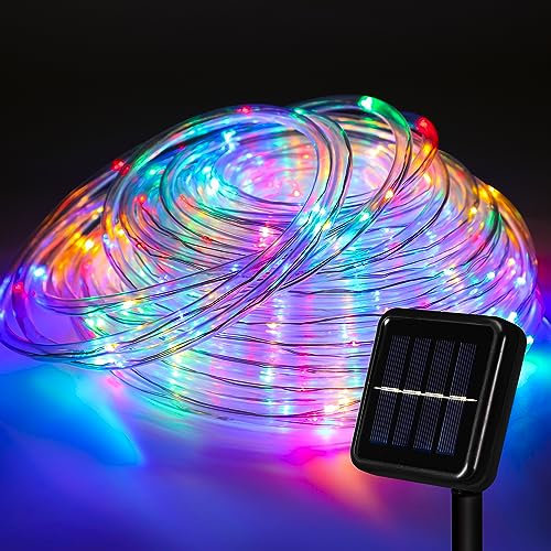 Cecaylie Solar Lichtschlauch Außen, 20M 100LED Bunt Lichtschlauch Solar, Lichtschlauch Außen Solar Wasserdicht mit 8 Modi, Solar Lichterschlauch Aussen für Festliche Dekoration und Outdoor-Party