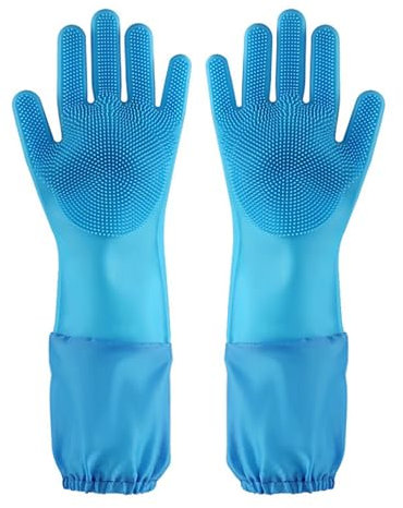 LOVIVER Silicone Pet Grooming Gloves Bathing for Cat Multifunctional Dog Cat Bathing Shampoo Glove Cleaning Glove Deshedding Brush, Blue