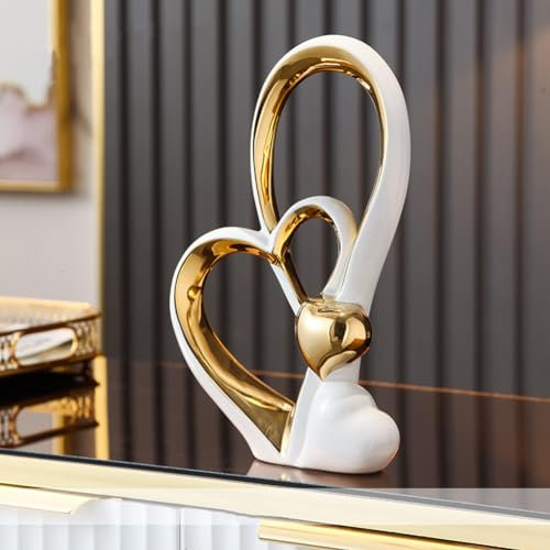 ODMYZG Doppelherz-Ornament,Doppelherz-Keramik-Statue,Heimdekoration,kreative Heimdekoration,Geschenk,Büro,Wohnzimmer,Dekoration,Souvenir,geeignet als Geschenk,Höhe 30 cm.