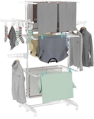 Hyfive Clothes Airer Clothes Drying Rack Indoor Clothes Horse Laundry Clothes Rack - Including Sock Dryer - Clothes Dryer 4 Tier Foldable Space Saving With Shoe Rack Made From Stainless Steel