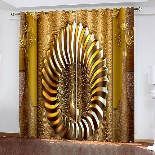 Skcess Fenstervorhänge, Vorhang Gold Alter AST Vorhang Polyester Gardinen 2er Set 132x274cm(WxH)