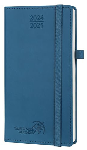 POPRUN Taschenkalender 2025 Klein 16,5 x 9 cm (Aug.2024-Dez.2025) - Kalender 2025 Klein mit PU-Leder - Terminplaner, Planer 1 Woche 2 Seite mit Stiftschlaufe - Marineblau
