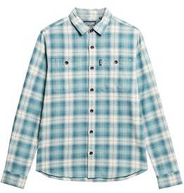 Superdry Vintage Check Overshirt R2-L/S Shirt (M), à Carreaux Bleus, S Homme