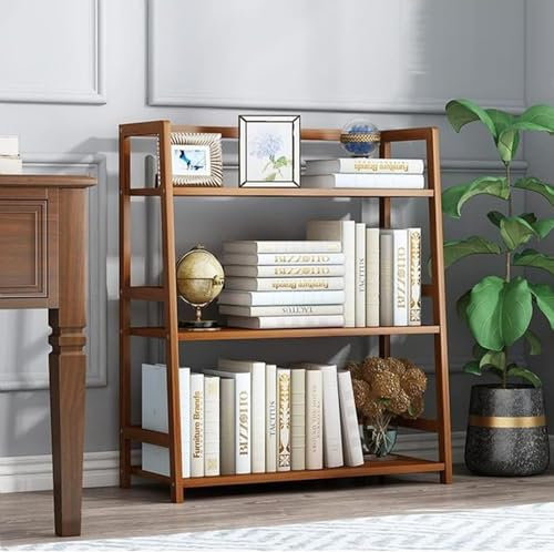 Bookshelf Desktop Organizer Shelf 3-Tier Bamboo Ladder Bookcase Computer Desk Book Shelves,Industrial Rustic Style，for Home Office Bedroom (Size : 70cm)