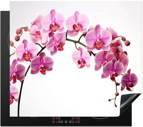 KitchenYeah© Protection Plaque Cuisson Deco Cuisine Cache Induction 60x52 cm Protège Pour Cuisiniere Protection Fleurs - Rose - Branche - Blanc