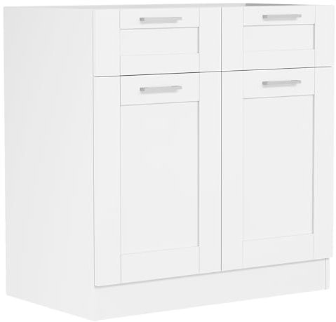 VCM Küchenschrank | Maße ca. H. 82 x B. 80 x. T. 46 cm | Unterschrank mit zwei Drehtüren und zwei Schubladen im Landhaus Stil | Küchenmöbel – Colura Weiß