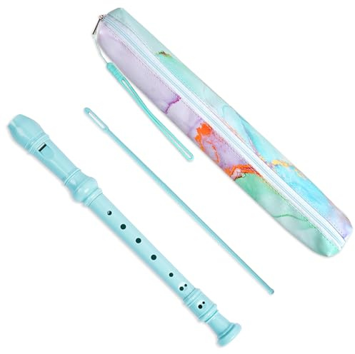 Czzmy Blockflöteninstrument für Anfänger, Kinder, Erwachsene, 8-Loch-Sopran-Blockflöte, Musikflöte mit Reinigungsstab und Tasche, für Schule, Studenten, Heimunterhaltung (2 blau-grüne Spritztinte, 2)