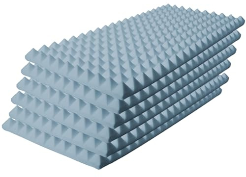MUSIC STORE 6er Set Pyramis Absorber 50mm Basotect, Grau, 100x50x50mm, Schalldämmung für optimale Akustik
