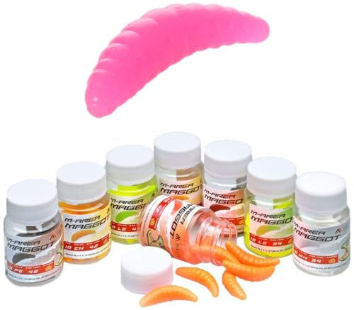 10x Mikado 42mm Pinke künstliche Bienenmaden Maden Forellenköder in Dose