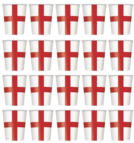 Lizzy 20pc England Flag Printed Paper Cup 270ml | St. George Day Party Supplies Tableware Disposable Paper Cup for Sports Events Decoration