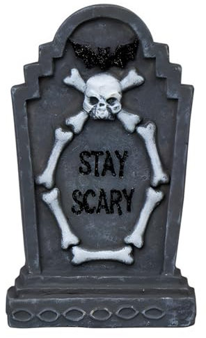 Horror-Shop Kleiner Deko Grabstein mit Fledermaus & Stay Scary Statement 14,5cm