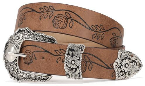 SUOSDEY Westerngürtel für Damen, Cowgirl Cowboy Ledergürtel für Jeanshosen, Country Gürtel mit großer Schnalle 3.8 cm Breite khaki