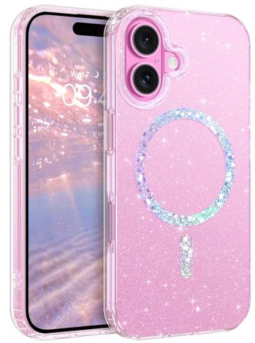 BENTOBEN für iPhone 16 Hülle Handyhülle Glitzer mit Mag-Safe, Magnetisches iPhone 16 6.1 Case Muster Slim Bumper Silikon Cover Dünn Hülle für Frauen Mädchen Bling Transparent