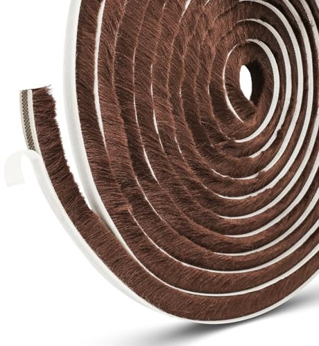 Draft Excluder for Doors, Draught Excluder for Windows, Self-Adhesive Brush Seal Strip Air Stopper for Sliding Doors, External Doors, Window (Brown, 5 m(L) x9 mm(W) x 15mm(T))
