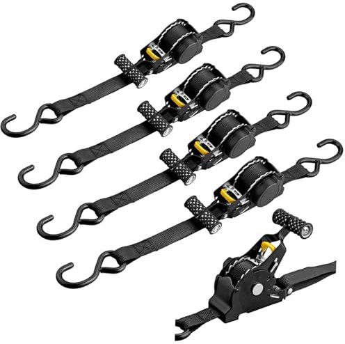EYPINS 4 Pezzi Cinghie a Cricchetto Retrattili Automatiche con Ganci a S e Maniglie,340kg/680kg,Lunghezza 3,3m,Larghezza 25mm,Cinghie di Fissaggio Conforme EN-12195-2,Nero,per Moto,Rimorchi