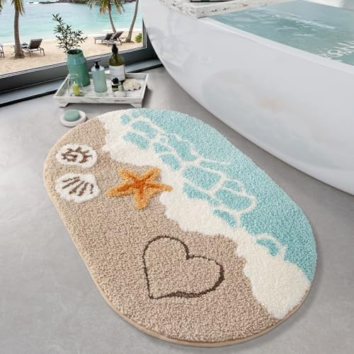 LUMI Beach Bathroom Rug Oval Soft Microfiber Absorbent Bath Mat 22x34