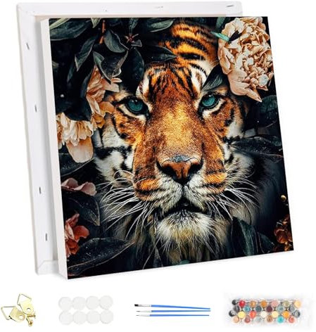 MEIYUDA Peinture par Numero Adulte avec Cadre Fleurs, DIY Peinture à l'huile par Numéros sur Toile Artisanat avec Pinceaux Peintures Acryliques Peinture par Numero, Decoration Maison Cadeau 30x30cm