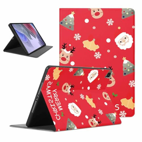 ZhuoFan Custodia per Samsung Galaxy Tab A7 Lite 8,7 Zoll 2021 (SM-T220/T225), Aesthetic Alce di Natale Motivo Disegno Cover in pelle PU con Supporto Funzione Antiurto Tablet Case in Christmas, Rosso
